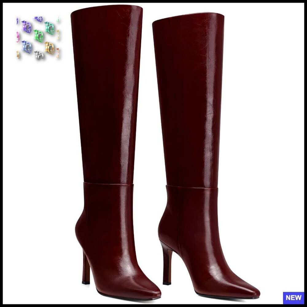 Knee High Boots Stiletto Heels Wide Calf Leather Elegant Night Out Dancing